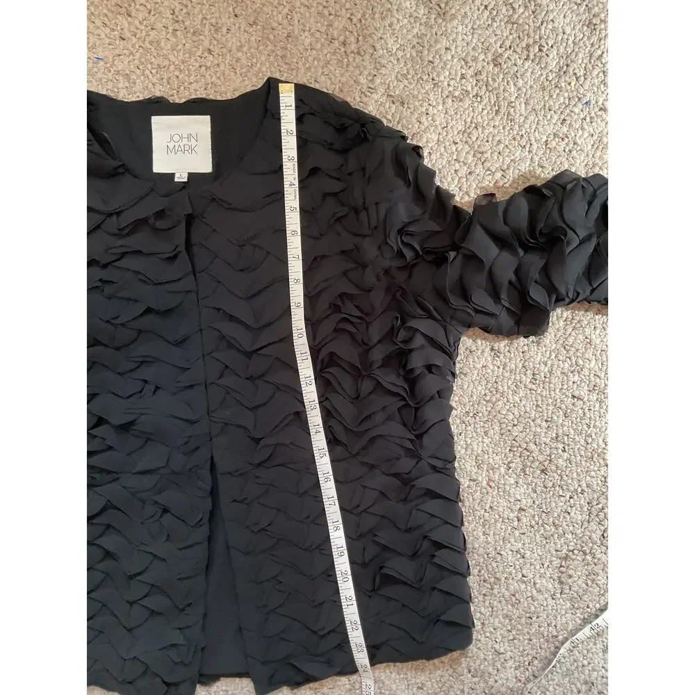 John Mark Black Ruffle Tiered Topper Jacket Hook & Eye Closure - Women's Size L
